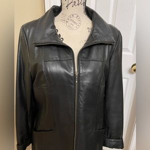 Danier black soft leather women coat with zipper